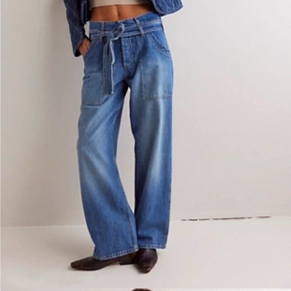 We The Free Blue Jay Belted Boyfriend Jeans